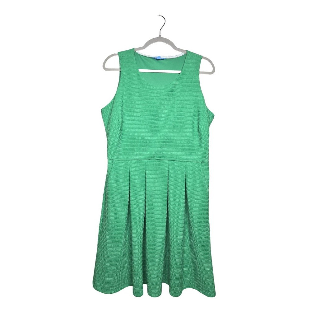 Draper James RSVP Dress  Womens L Green Textured Fit Flare Pleated Garden Party